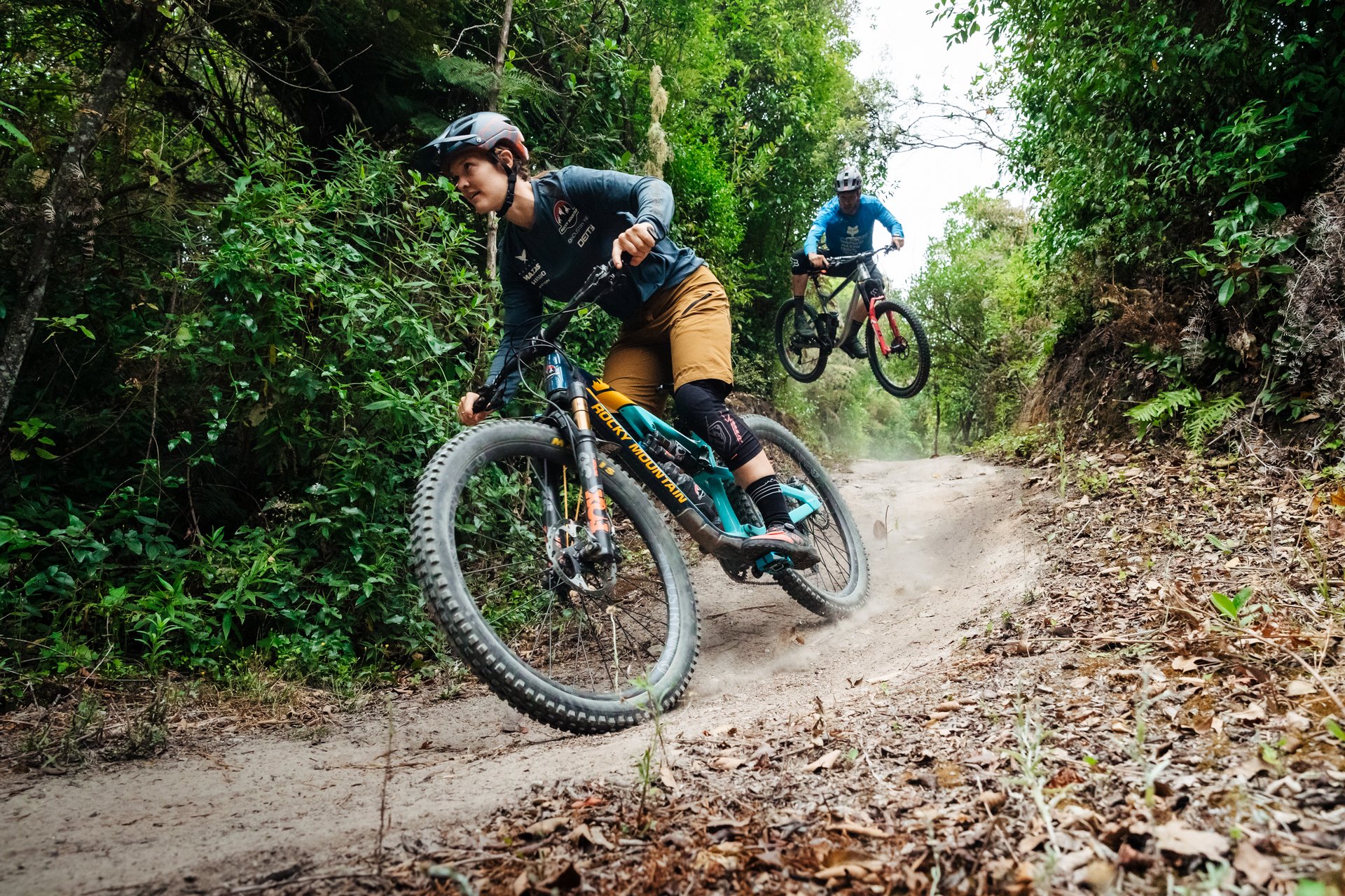 Bas van Steenbergen and Vaea Verbeeck riding the Great Lake Trails, Taupo New Zealand