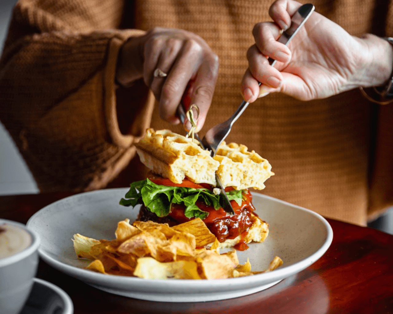 Roots Waffle Café Taupo - waffle burger
