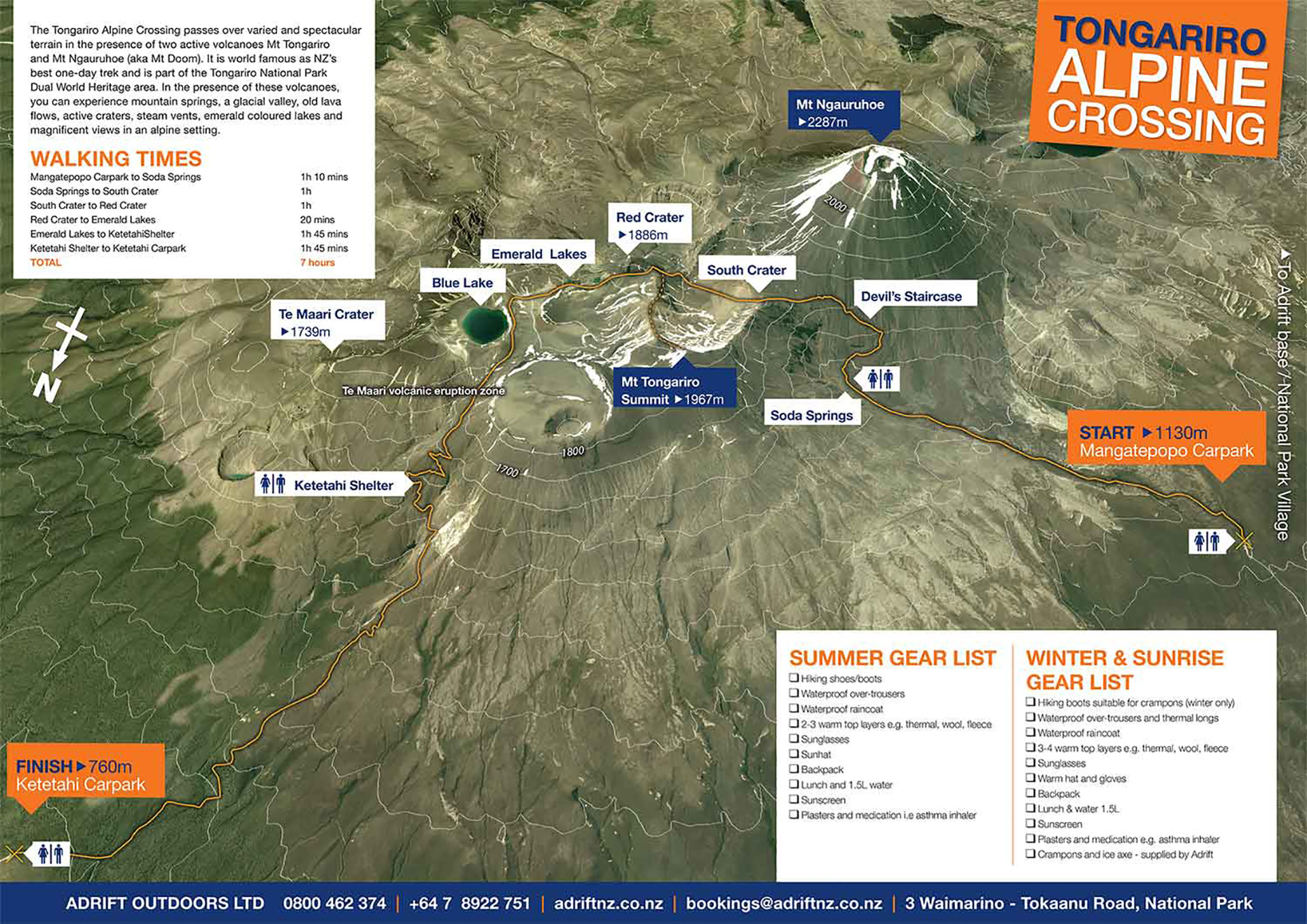 Adrift Tongariro Alpine Crossing Map