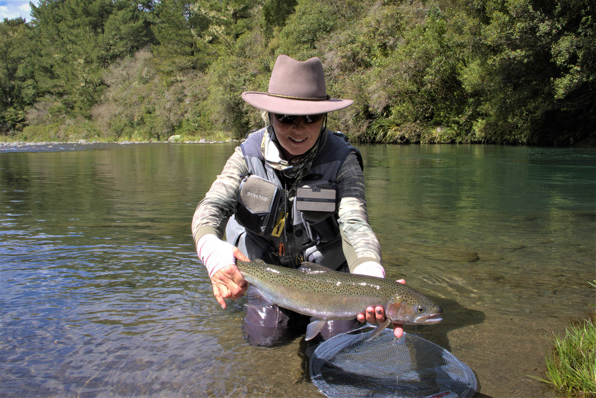 Louise Stuart Holding A Trout Fly Fishing Tongariro River Turangi